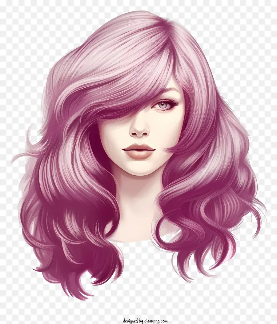 donna con capelli rosa capelli ricci lunghi espressione triste espressione fiera carnagione naturale e realistica - Donna triste con i capelli ricci rosa lunghi