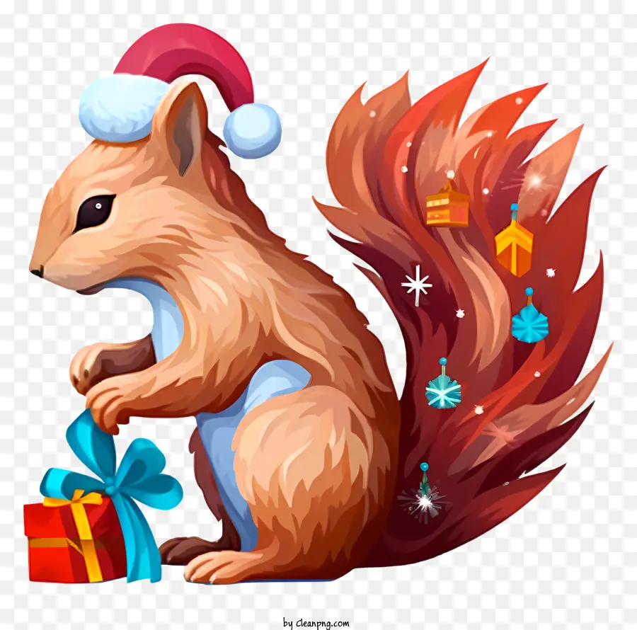 cappello di babbo natale - Lo scoiattolo con Babbo Natale che tiene il regalo