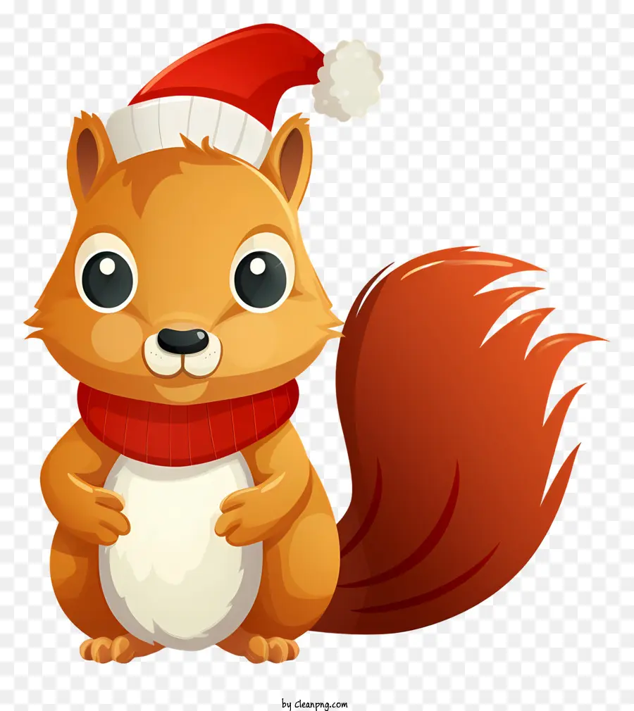 santa Hut - Schwarz -Weiß -Cartoon -Eichhörnchen mit Weihnachtsmütze