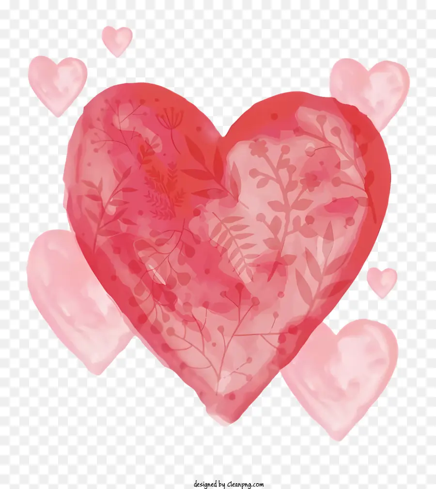 cuore rosa cuori rossi cuori galleggianti cuori ad acquerello arte colori vibranti - Cuore rosa vibrante tra i cuori rossi, evocando l'amore