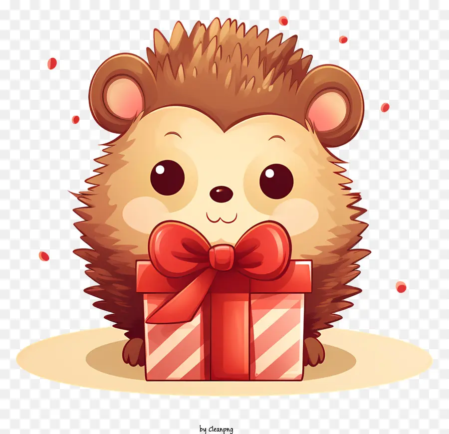 Hedgehog-Geschenk spikes kurzschwanzes Nase tauchte auf - Hedgehog hält Geschenk, trägt Bogen, schwarzen Hintergrund