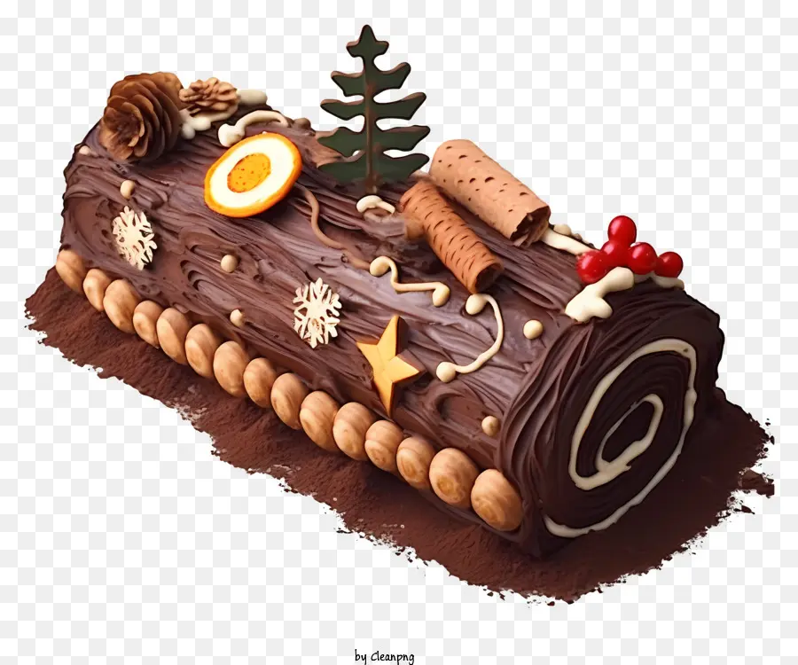 torta di natale - Una torta di tronchi di Natale al cioccolato festosa con decorazioni