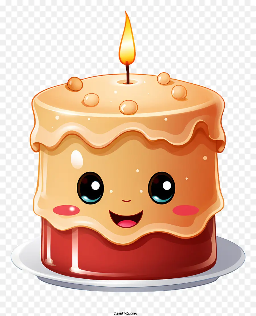 cartoon Geburtstags Kuchen - Cartoon -Geburtstagstorte mit lächelndem Gesicht