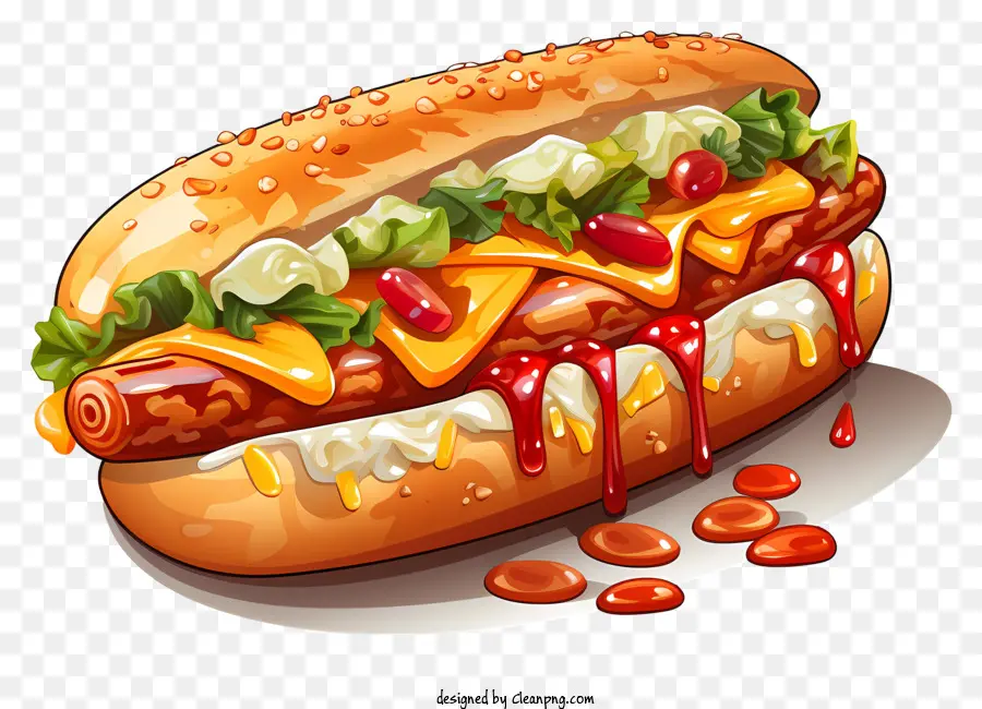 Hot Dog Sauce Ketchup Senf Toppings - Hot Dog mit Sauce, Ketchup, Senf und Belägen
