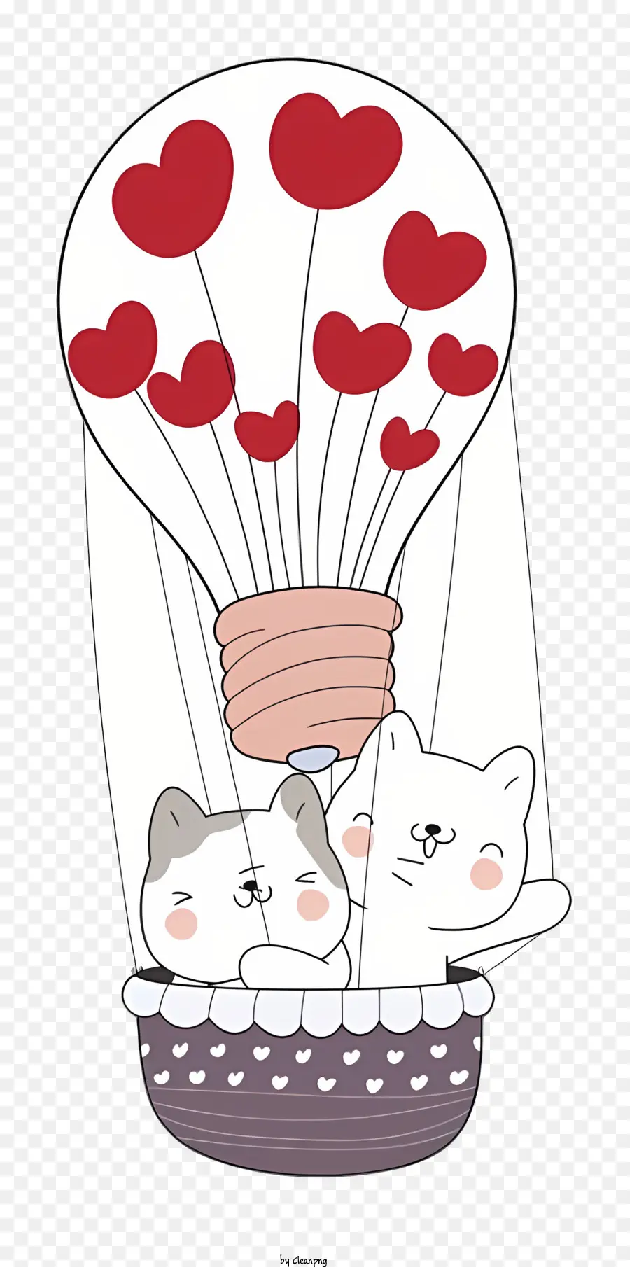 Heißluftballon - Zwei Katzen im Ballon, umgeben von Herzen umgeben