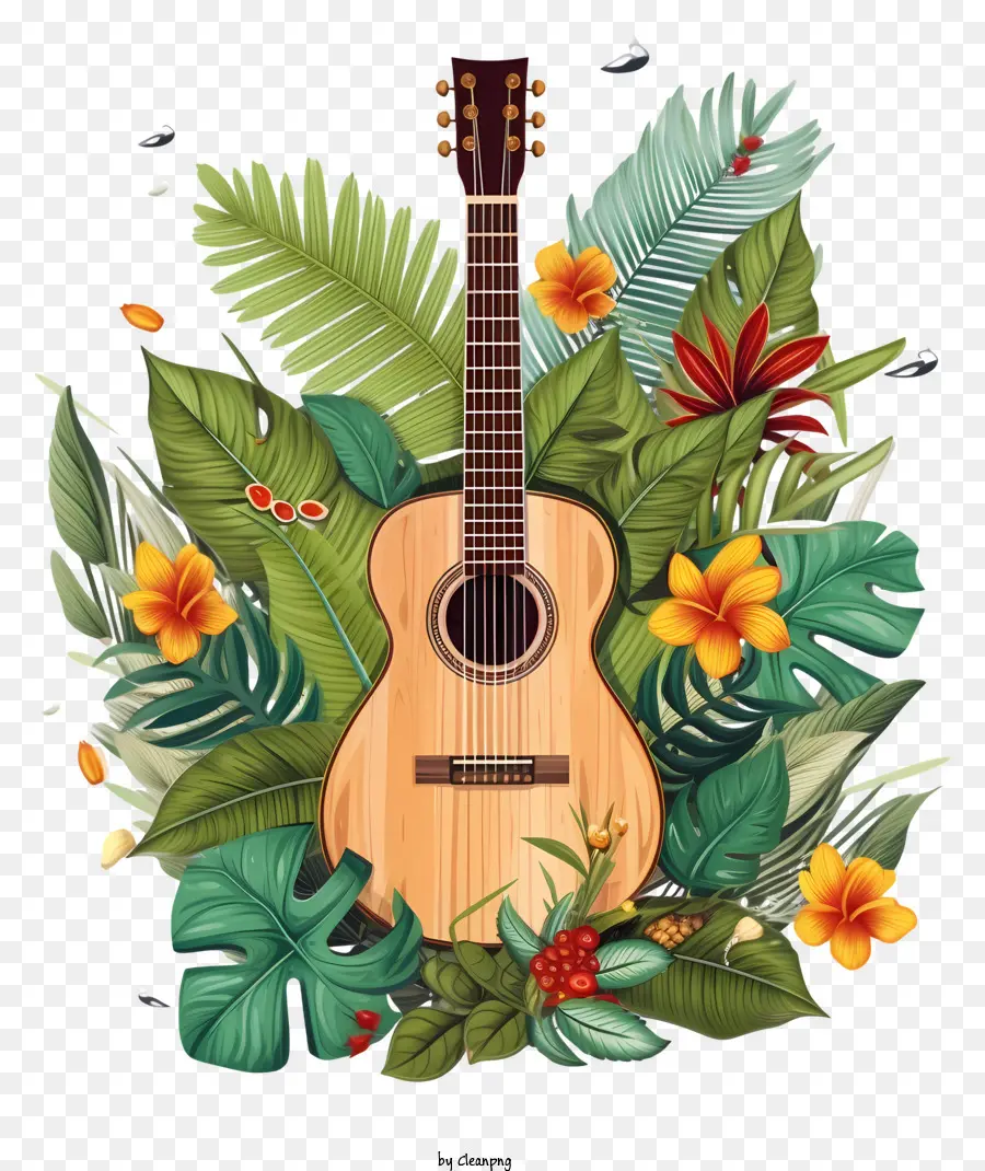 Gitarre - Gitarre in der Dschungel -Umgebung von der Natur umgeben