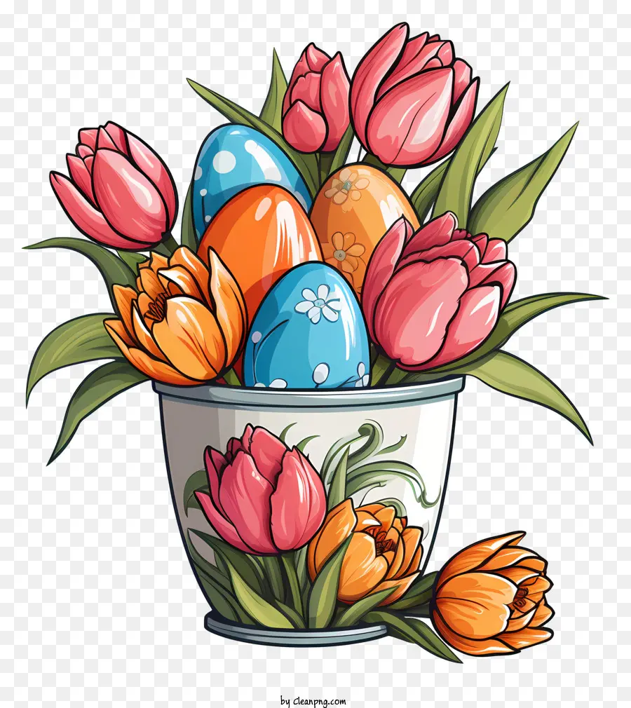 Easter Eggs Colorated Eggs Bouquet Vase Black Sfrollo - Bouquet di uova di Pasqua realistica con uova colorate