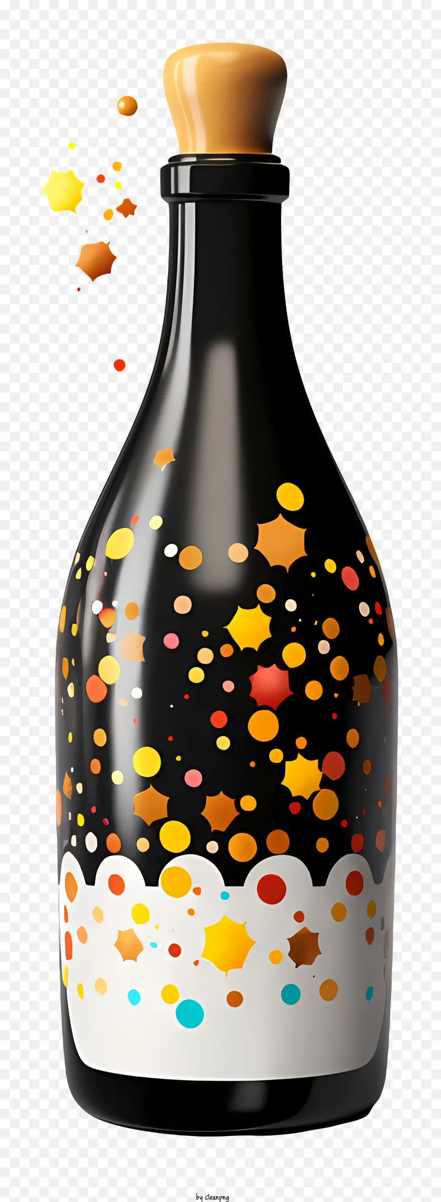 Glasflasche Holzkappe farbenfrohe Konfetti funkelnde Konfetti Schwarzer Hintergrund - Bunte Konfetti in Glasflasche mit schwarzem Hintergrund