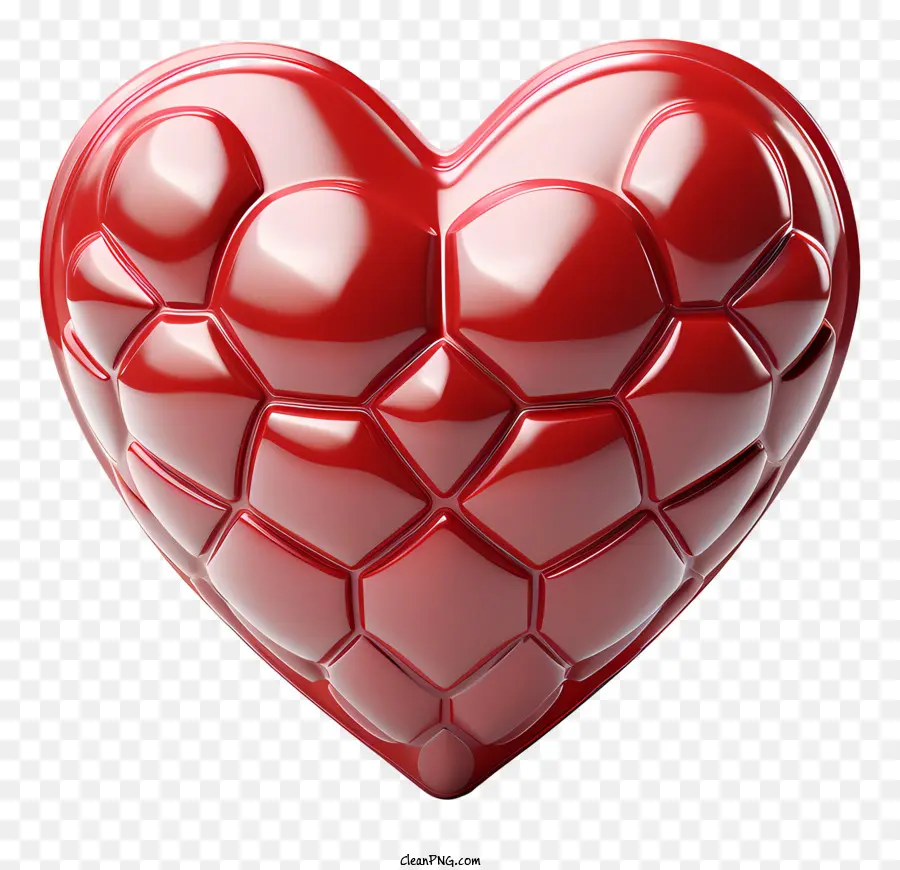 red heart spherical shapes black background interconnected spheres interlocking pattern