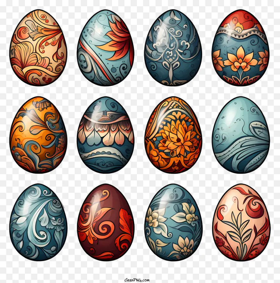 forme geometriche - Disegni di uova di Pasqua colorati e intricati su sfondo nero