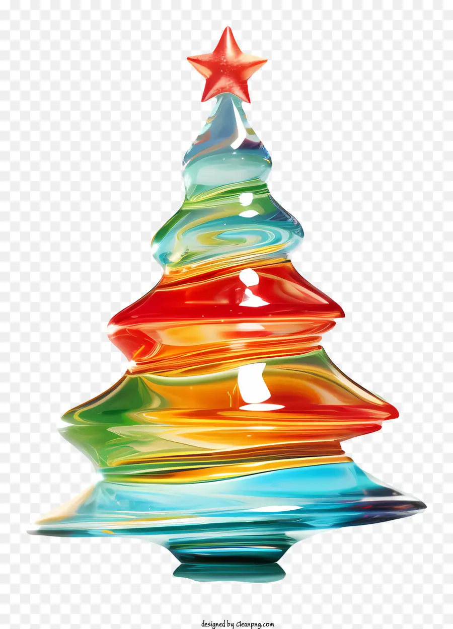 Kính cây thông Noel Cây thông Noel đầy màu sắc Ngôi sao mẫu cầu vồng trên nền đen trên cùng - Cây Giáng sinh thủy tinh đầy màu sắc với mẫu cầu vồng