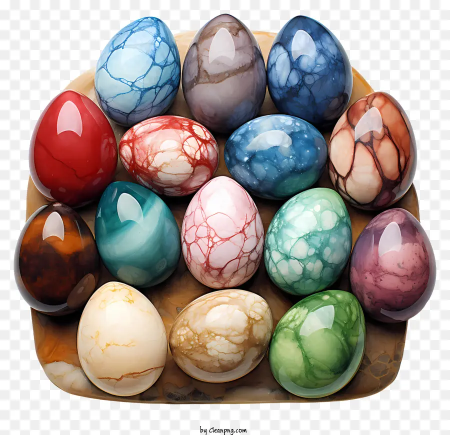 Farbige Eier Holzoberflächenschatten rote Schatten aus blauen Grüntönen von Grün - Farbige Eier auf glatter Holzoberfläche