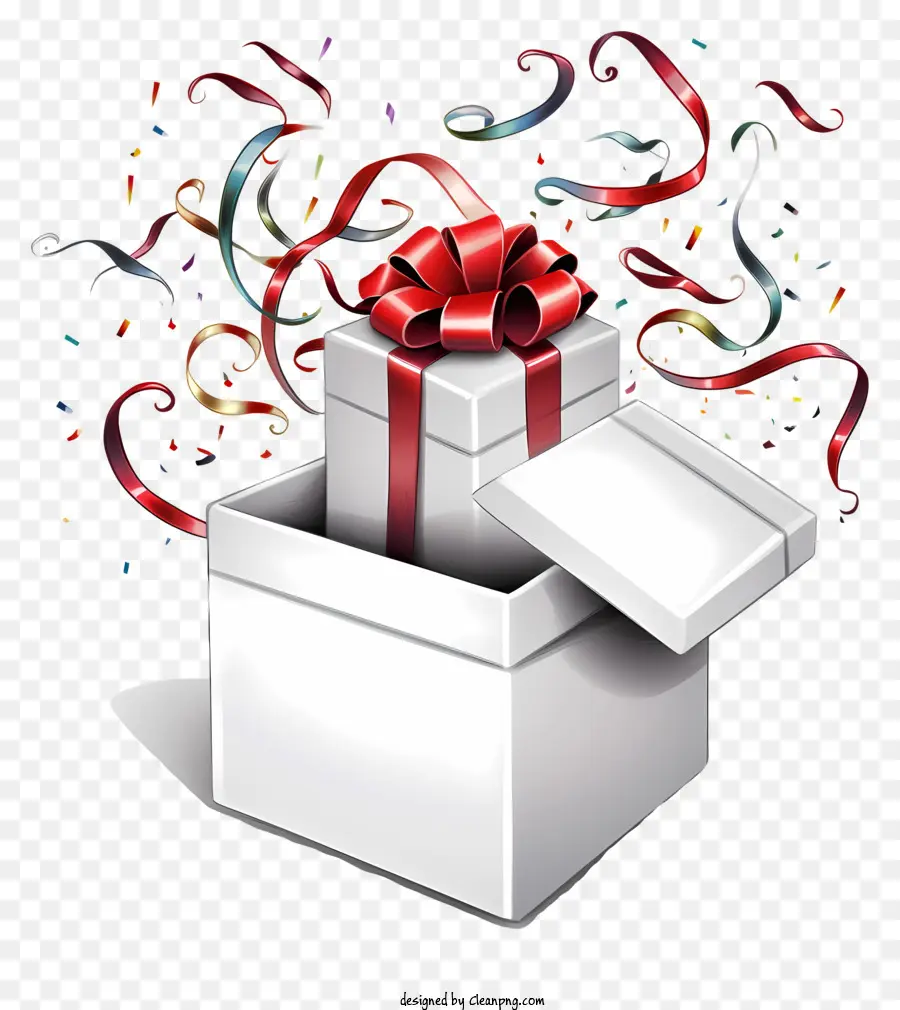 scatola regalo - Scatola regalo bianca con nastro rosso e coriandoli