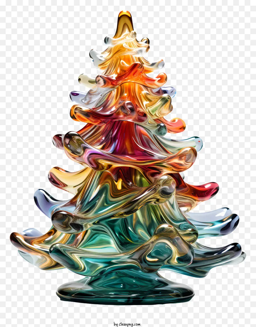 albero di Natale in vetro trasparente scultura in vetro linee multicolori turbini e curve a tre livelli - Scultura di alberi di Natale in vetro multicolore su sfondo nero