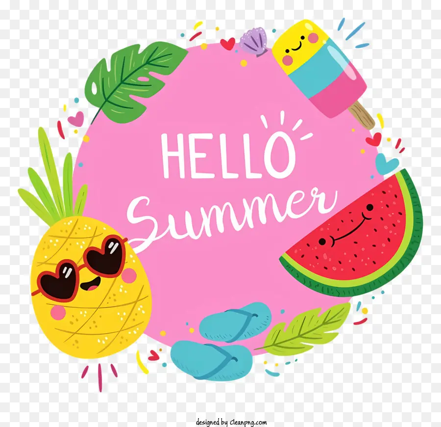 xin chào summer - Hình ảnh mùa hè dễ thương, đầy màu sắc với trái cây và văn bản