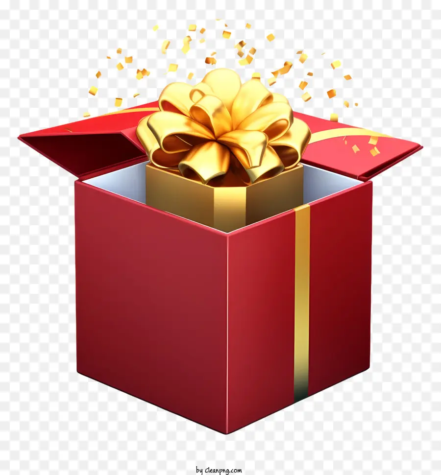 öffnen Sie Geschenk box - Rote Geschenkbox mit goldenem Ribbon überfüllt