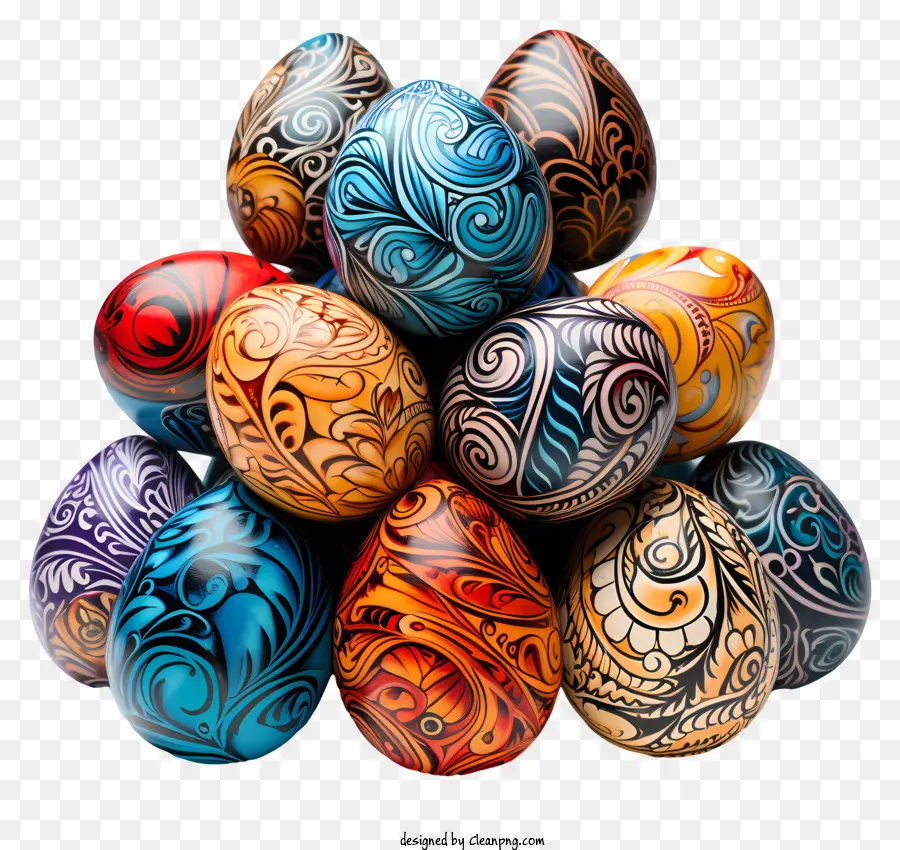 uova ornate uova decorate uova simili a legno uova colorate design di uova intricate - Uova colorate e ornate simili a legno impilate in modo decorativo
