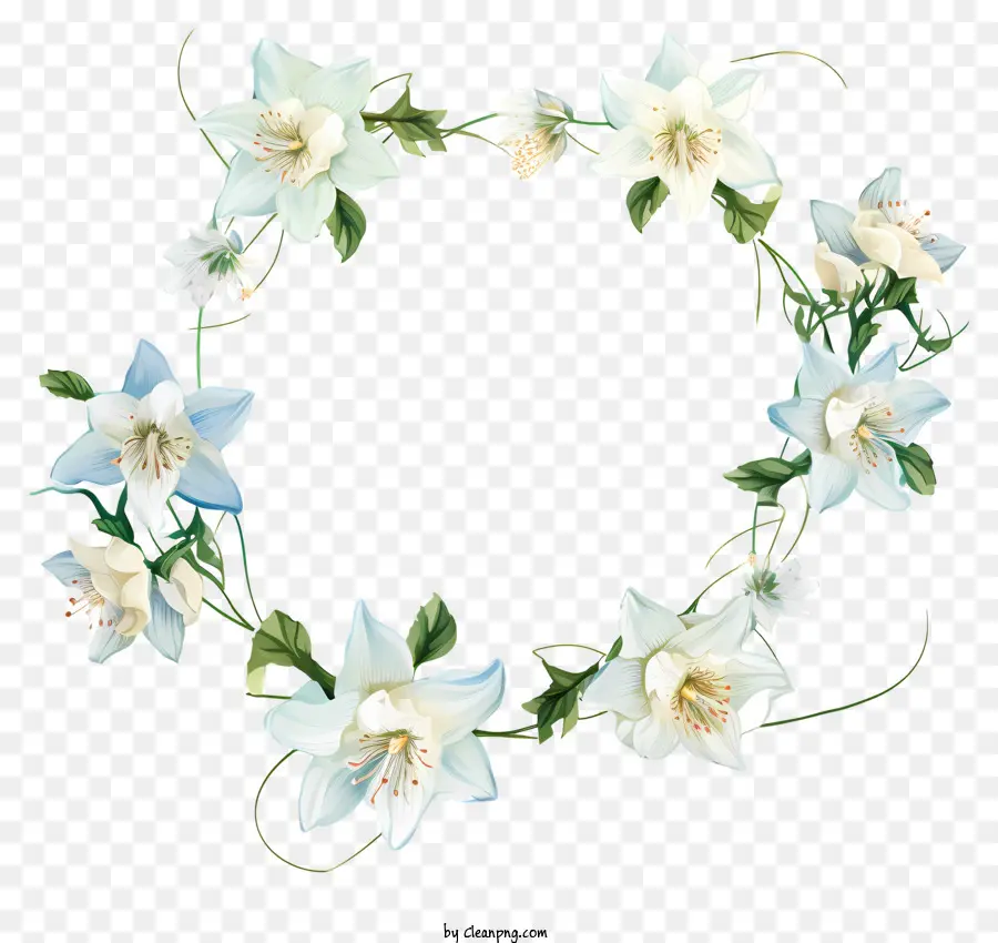 Kranzblau und weiße Blumen Calla Lilies Grüne Blätter Herzstück - Blau-weißer Calla-Lilie-Kranz in der Luft aufgehängt