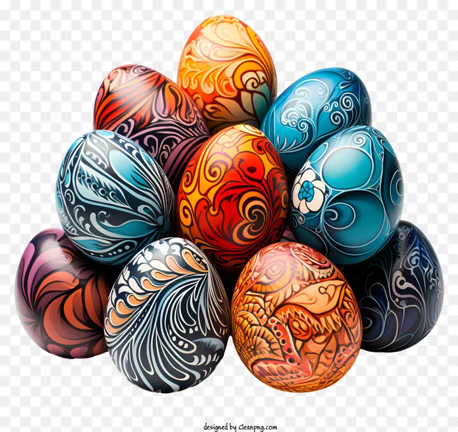 Orange - Bunt gestapelte Eier mit komplizierten Designs