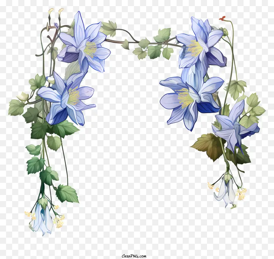 Blaue Blume - Blaue Blume mit weißen Blumen, umgeben von Grün umgeben