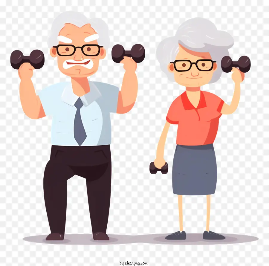 đeo kính - Cặp vợ chồng già vui vẻ tập thể dục với quả tạ