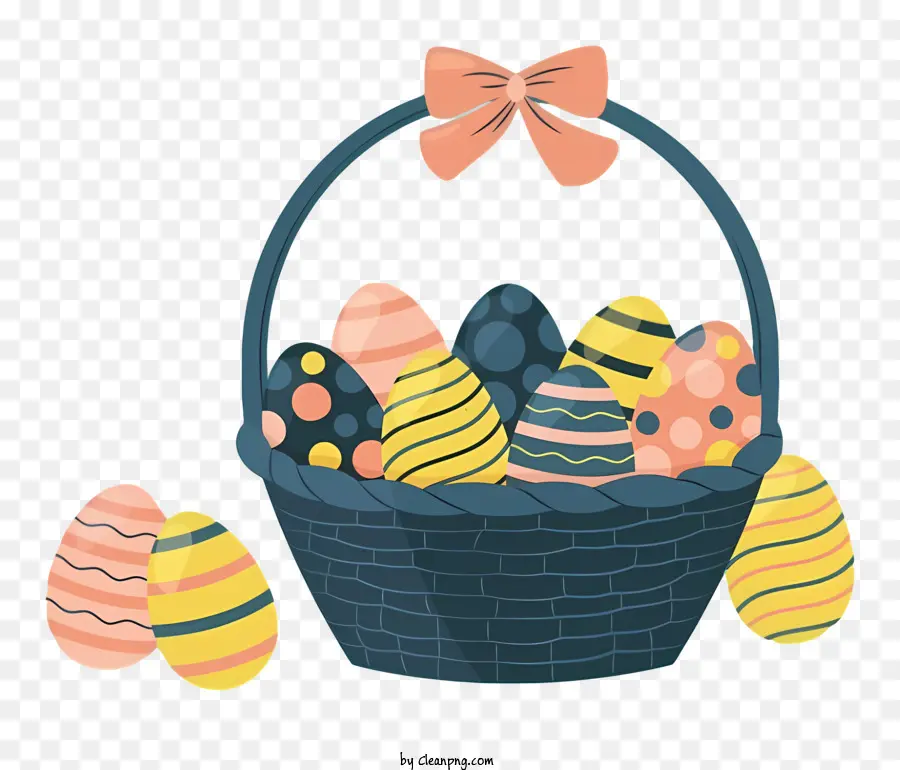 cesto di uova di Pasqua motivi colorati - Uova di pasqua colorate, coniglietti e pulcini nel cestino