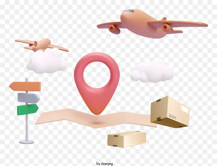 Destinazioni delle mappe per aeroplani Compass - Airplane che vola sulla mappa con indicatori di destinazione