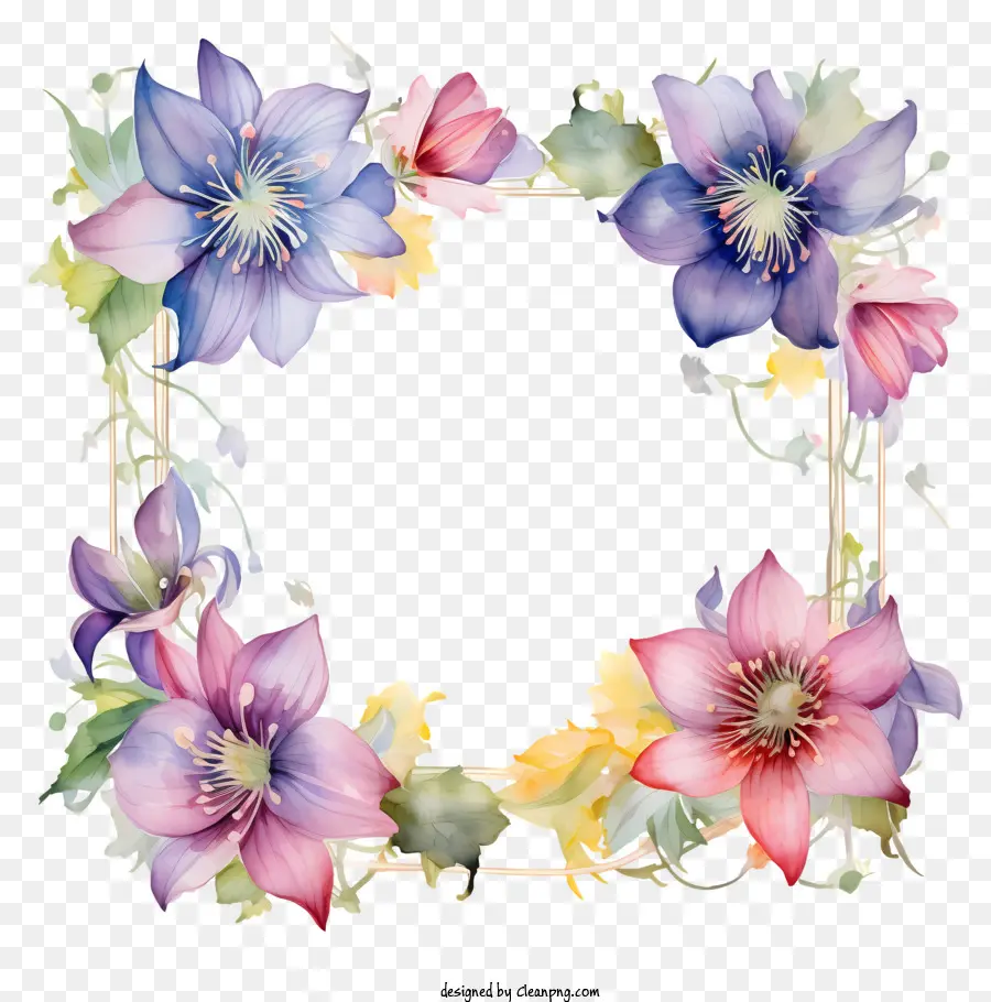 Aquarell Blumen - Symmetrischer Aquarellblütenrahmen für Einladungen/Karten