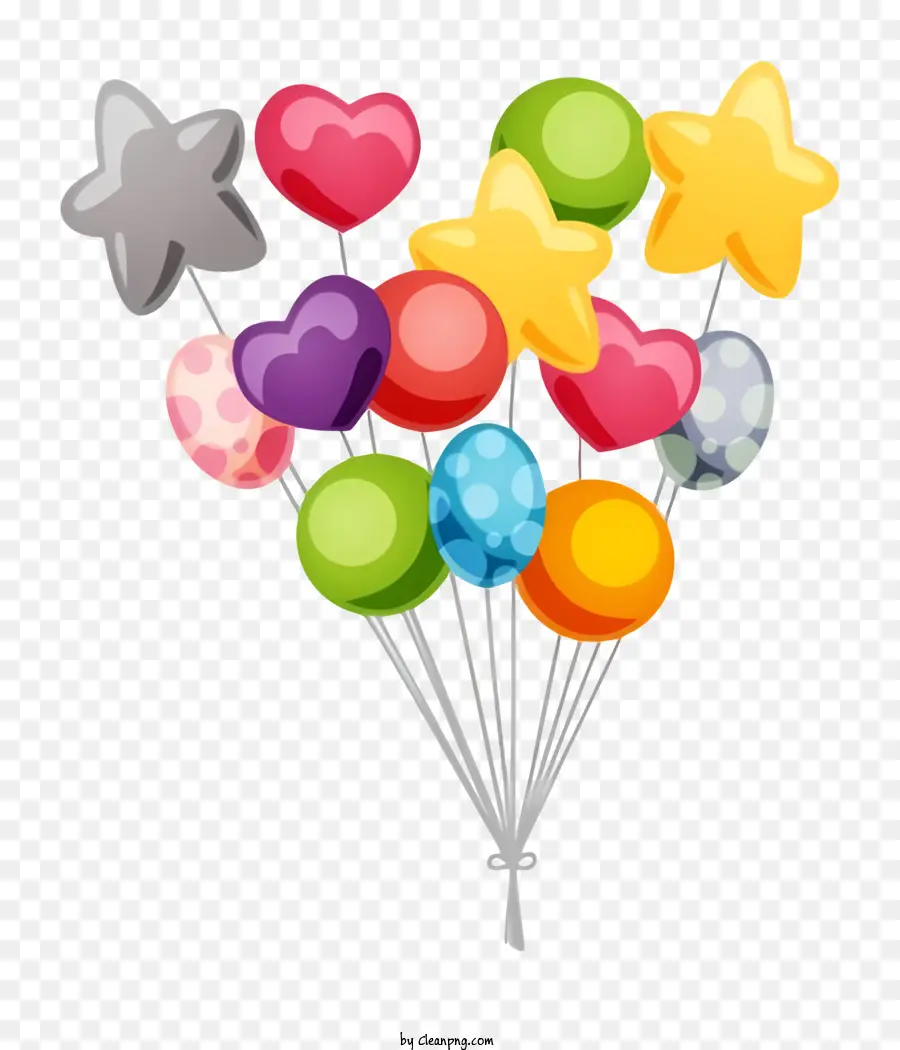 Luftballons Farben formen Clustersterne - Farbenfrohe Gruppe von Luftballons, die in Luft schweben