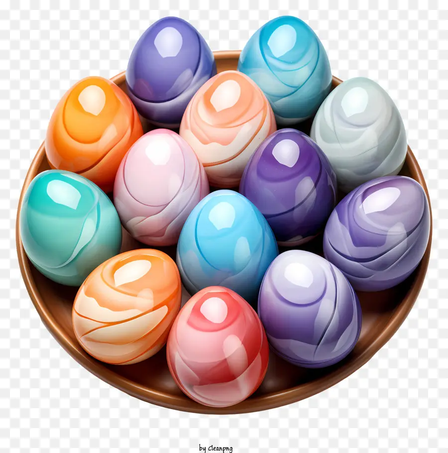 Easter Eggs Colorated Eggs Decoration Egg Dyeing Easter Crafts - Uova colorate e vorticose in ciotola su sfondo nero