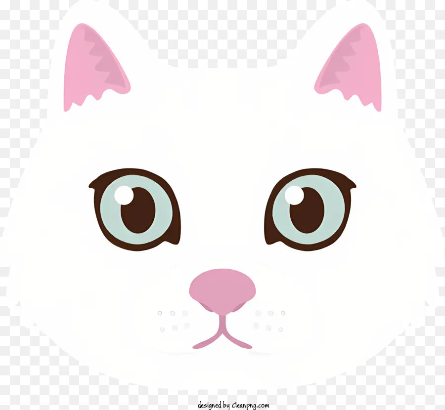 white cat green eyes pink nose smooth fur ears on top