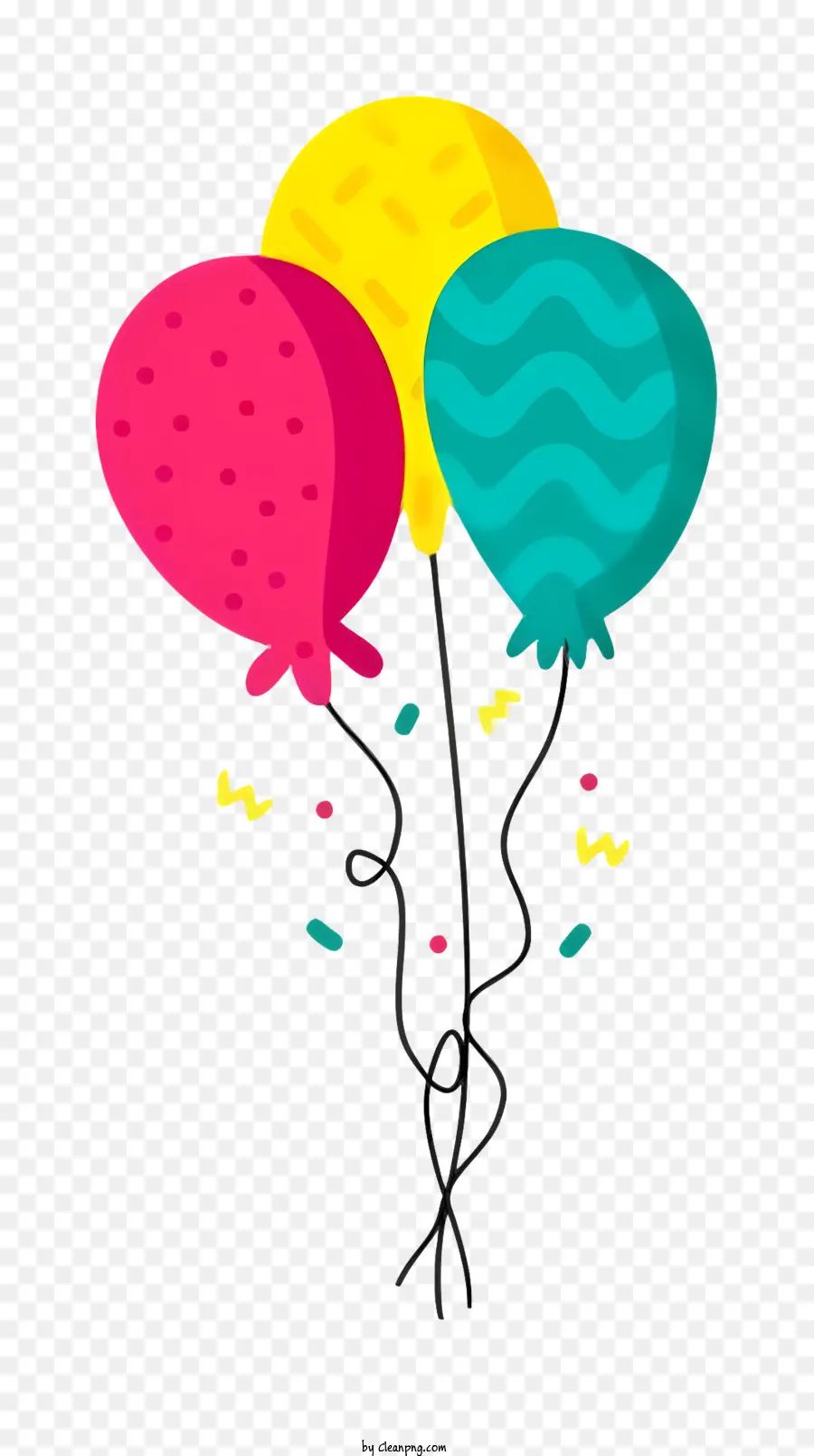 bong bóng sinh nhật - Ba quả bóng bay cổ điển đầy màu sắc với confetti xung quanh