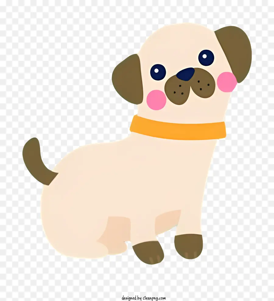 Pug Dog Phong cách Phong cách Minh họa Pouting Face Cổ áo và Tag Pudding (Tên - Hoạt hình con chó pug với khuôn mặt bĩu môi tên là pudding