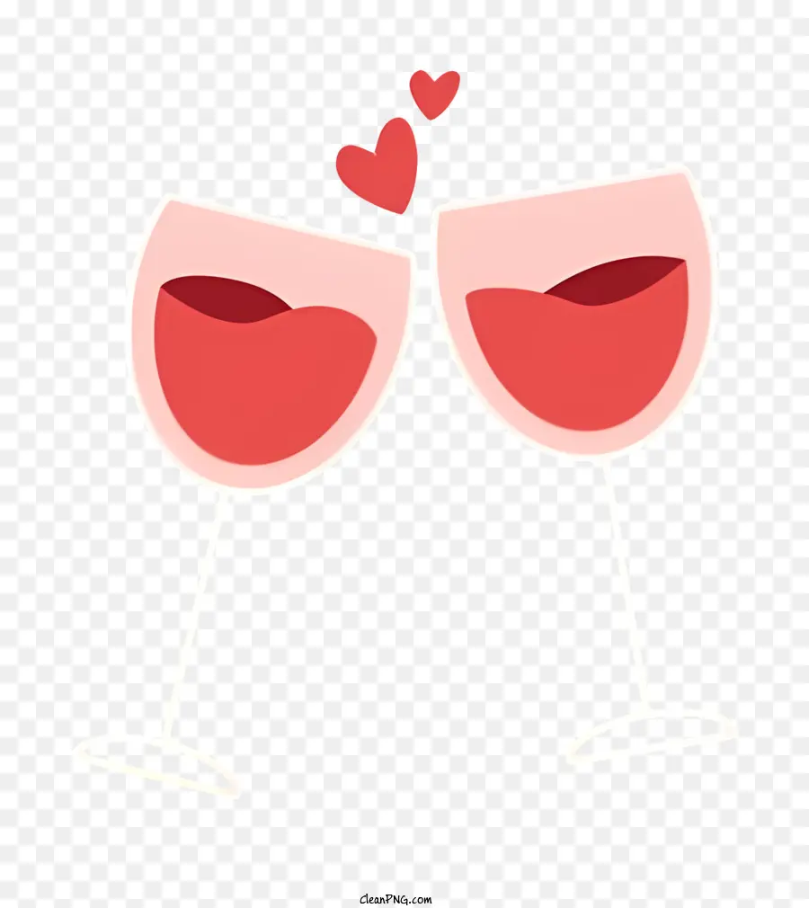 a forma di cuore - I bicchieri di vino rosso e rosa applaudino romanticamente