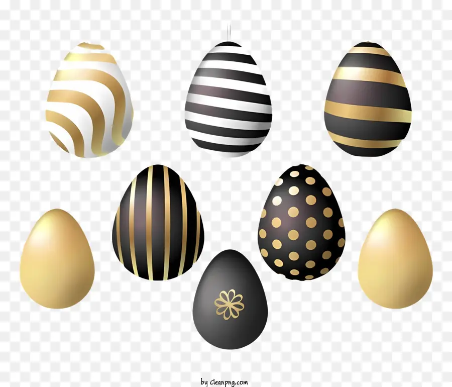 black and white striped egg gold and white polka dots dark background round shape small hole