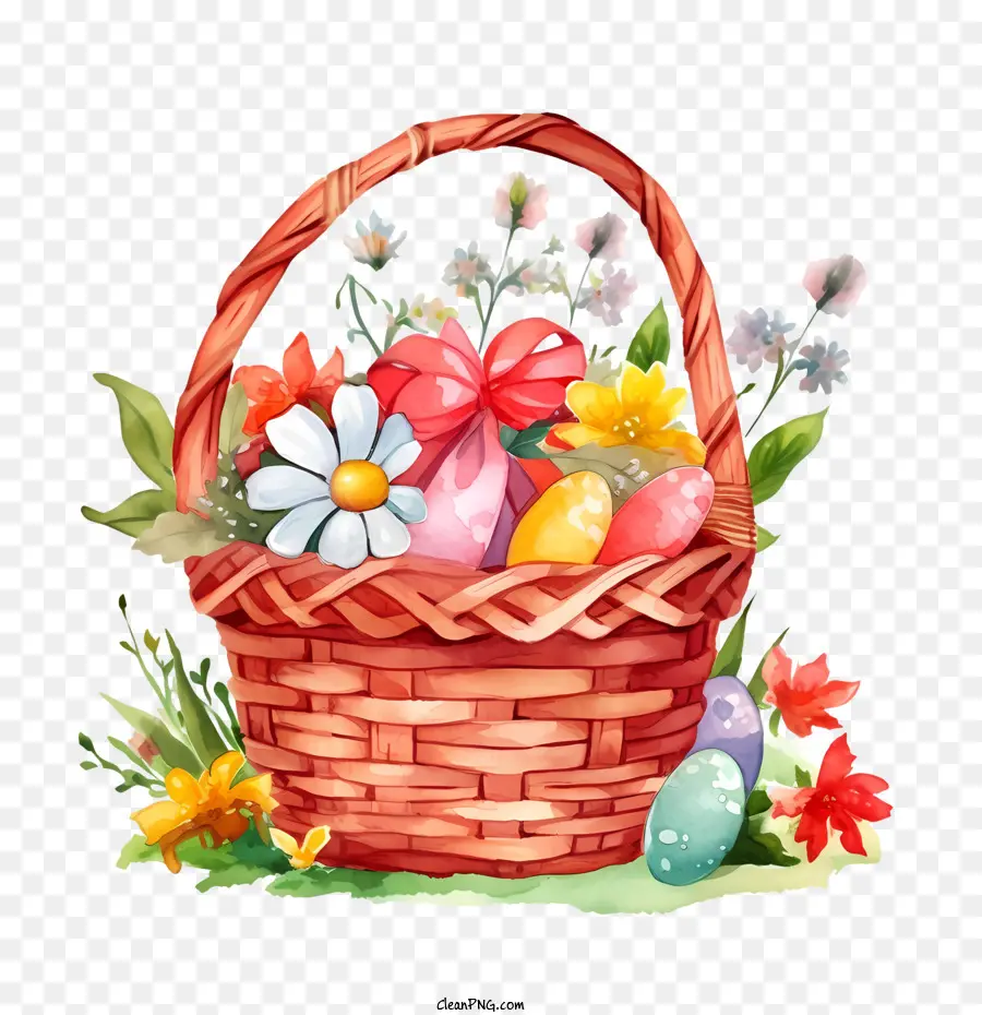 easter basket basket easter eggs flowers watercolor
