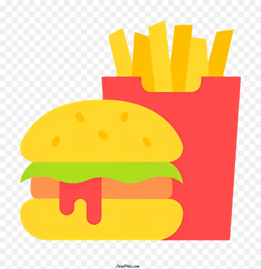 Pommes Frites - Burger, Pommes und Ketchup auf der Platte angeordnet