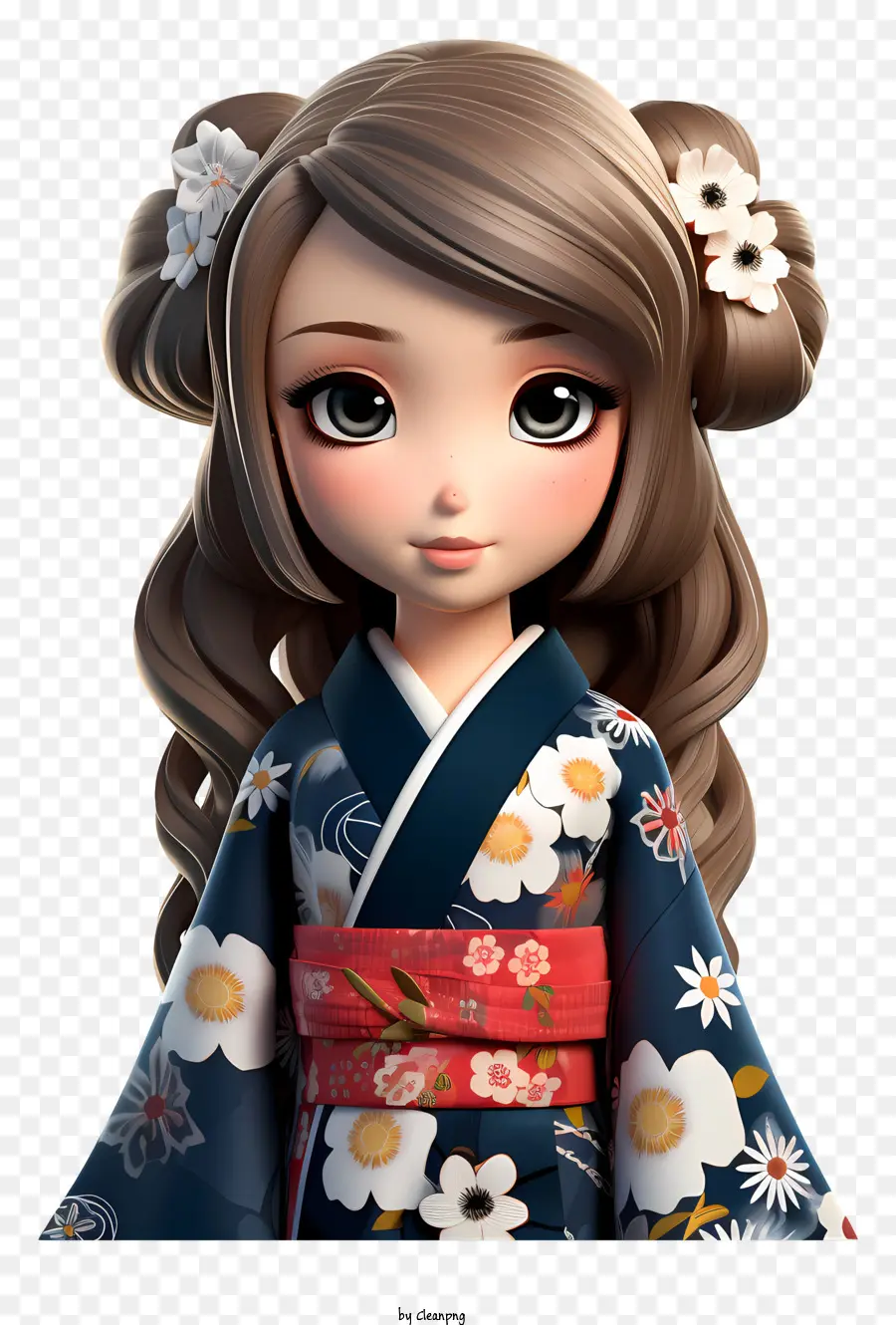 florales Design - 3D -Bild der Frau in Kimono mit Blumenmuster