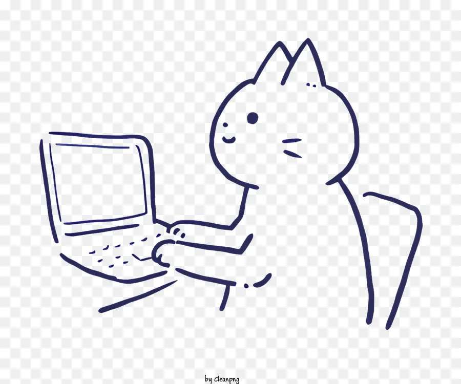 Cat Desk Laptop Computer tiefer tiefe Gedanken tippt - Katze tippt auf den Laptop am Schreibtisch, tief im Gedanken