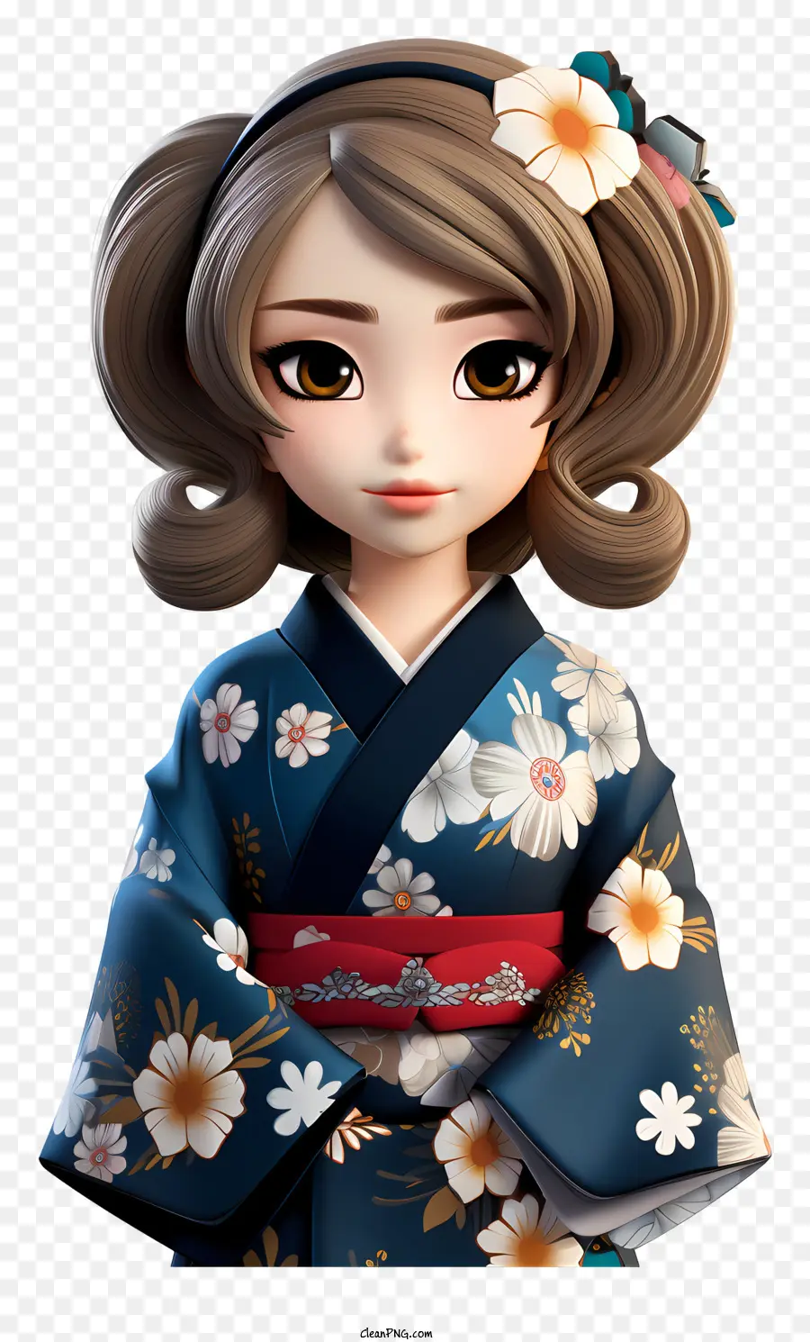 Frau in Kimono trauriger Ausdruck Blumendruck Kimono dunkle Sonnenbrille Cartoon Charakter - Traurige Frau in Kimono mit Sonnenbrille und Anhänger