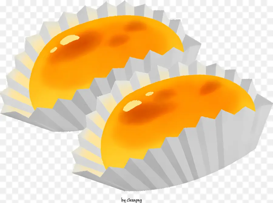 orangefarbene Kuchen gefrostete Kuchen weißes gefrostetes Papier golden gelb Füllung kleines Stück Zuckerguss - Bild: Paar orangefarbener Kuchen mit Zuckerguss