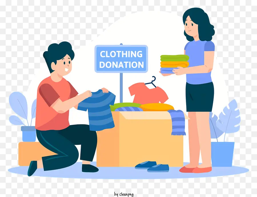 sfondo bianco - Uomo e donna vicino alla scatola di donazione di abbigliamento