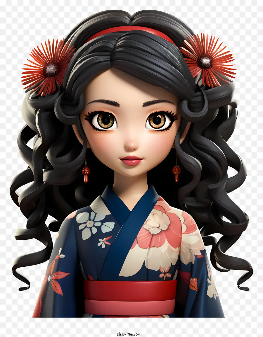 Brille - Frau im japanischen Kimono mit Blumenkopfschmuck
