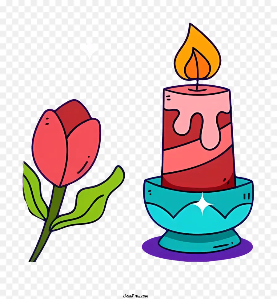 Kerzenhalter rosa Tulpe Schwarzer Hintergrund Flamme Blume Form - Romantisches Bild von Kerze und Tulpe auf schwarzem Hintergrund
