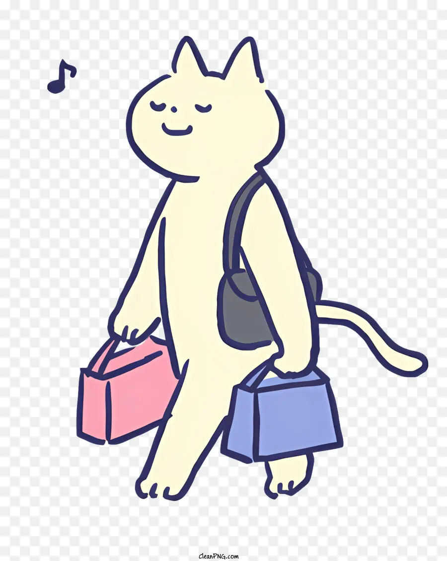 cartoon Katze - Cartoonkatze mit Taschen, die laufen und lächeln
