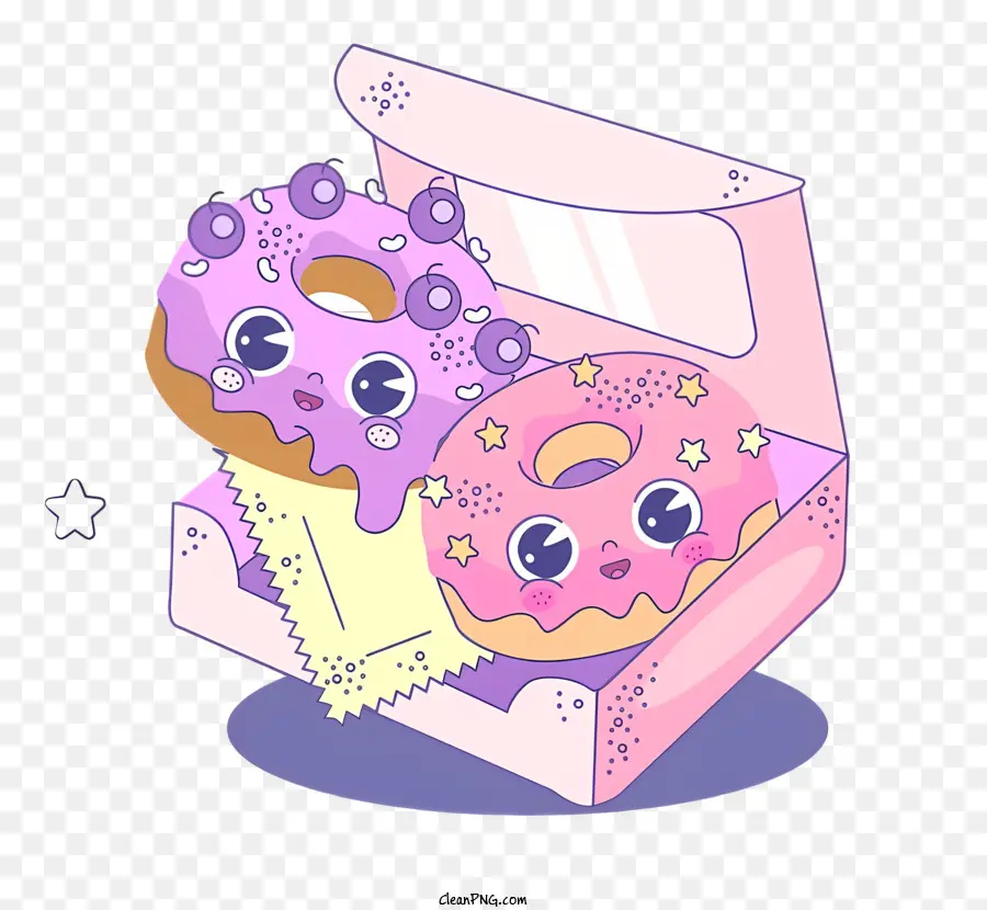 Pink Box Donuts Pink Frosting lächelnde Donuts süß - Süßes, verspieltes Bild von rosa Donuts in der Box