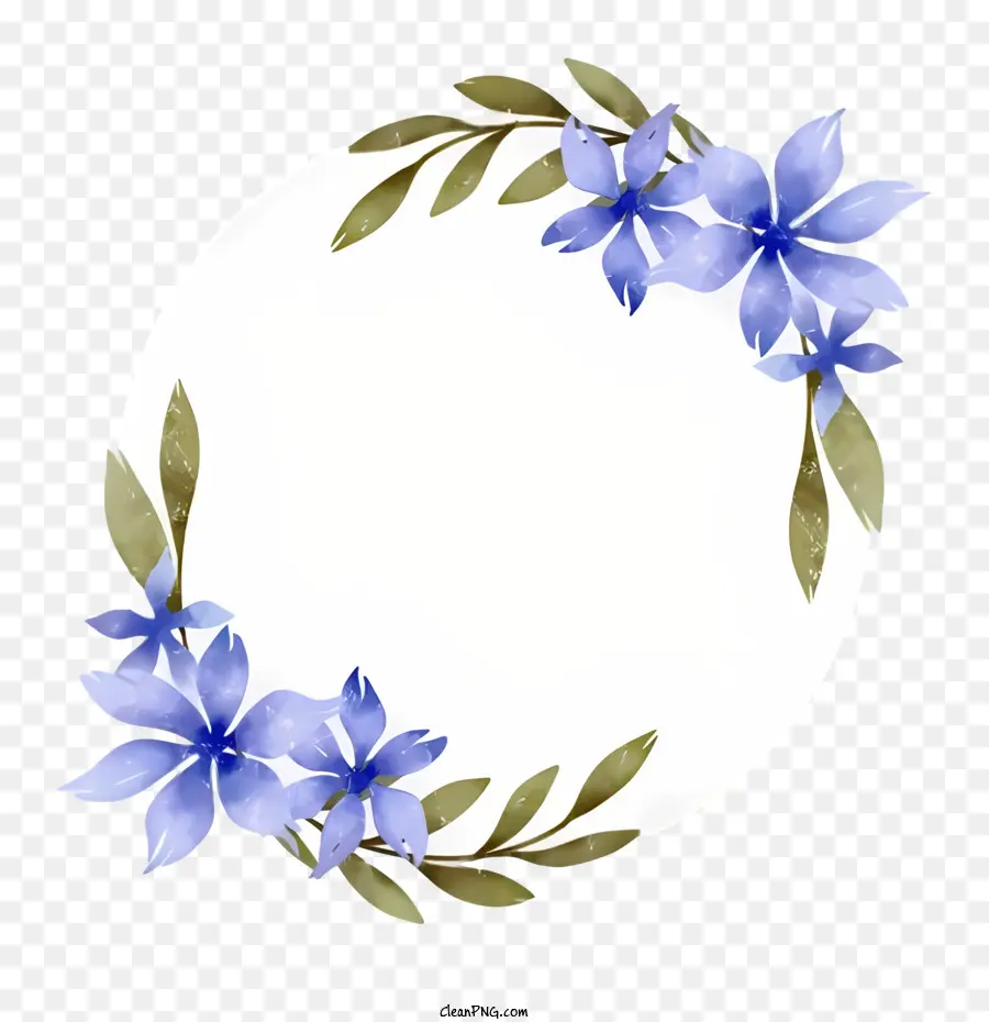 Blumen Kranz - Aquarellblau Blumenkranz auf schwarzem Hintergrund