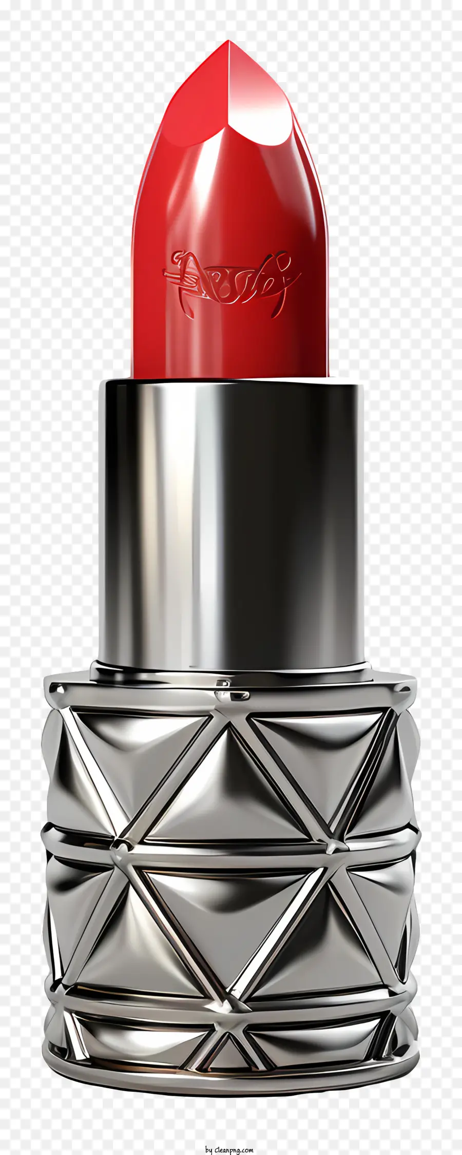 Roter Lippenstift Silberbehälter Diamantmuster glänzender Lippenstift Glaslippenstift - Nahaufnahmefotografie von Red Lippenstift im Silberbehälter