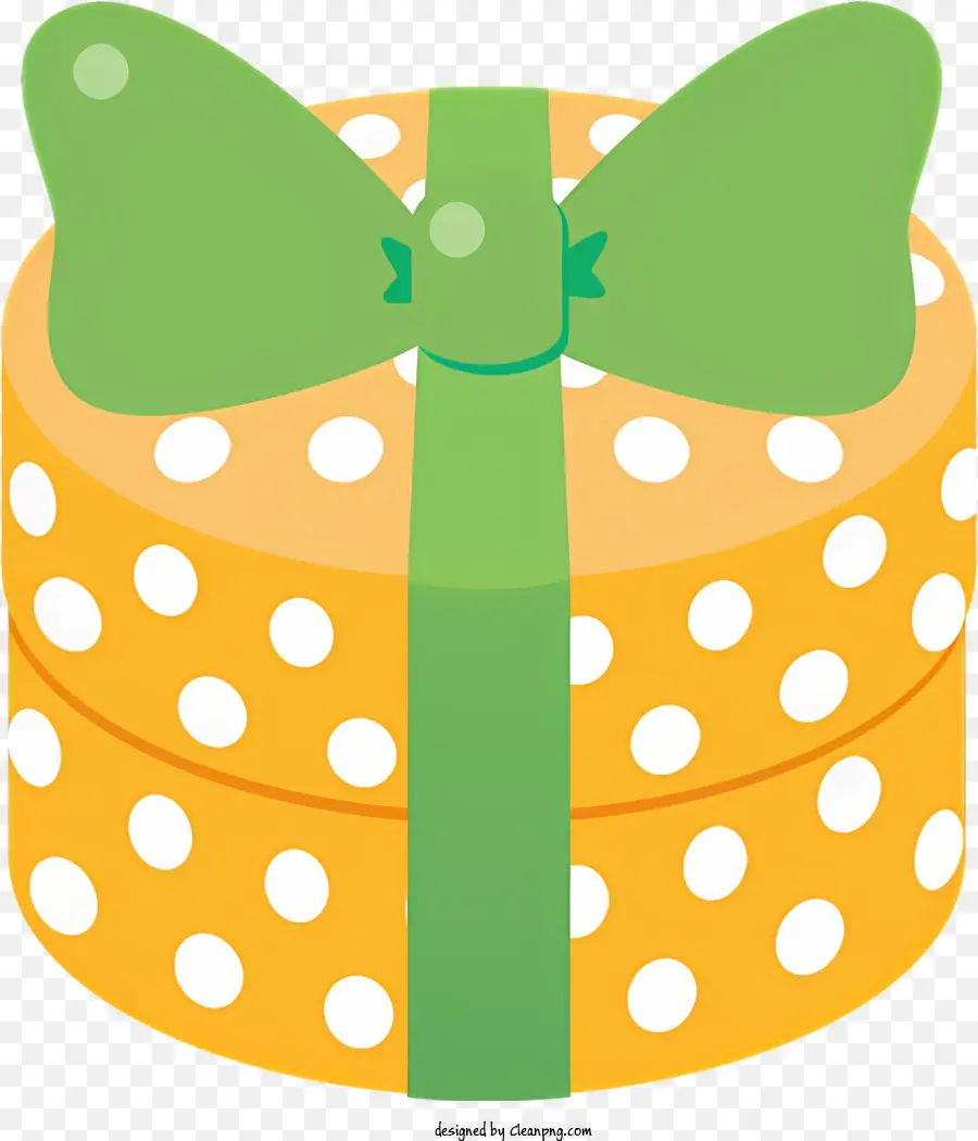 Box verpacktes grünes Bogengelb und weißes Tupfen -Punkt -Muster - Box mit grünem Bogen; 
Gelb und weißer Tupfen -Punkt -Muster