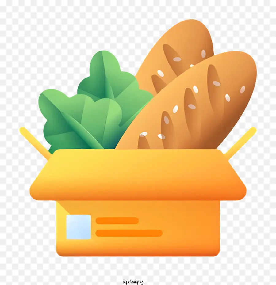 Box Brot Gemüse gelbes Essen - Gelbe Schachtel mit Brot und Gemüse im Inneren